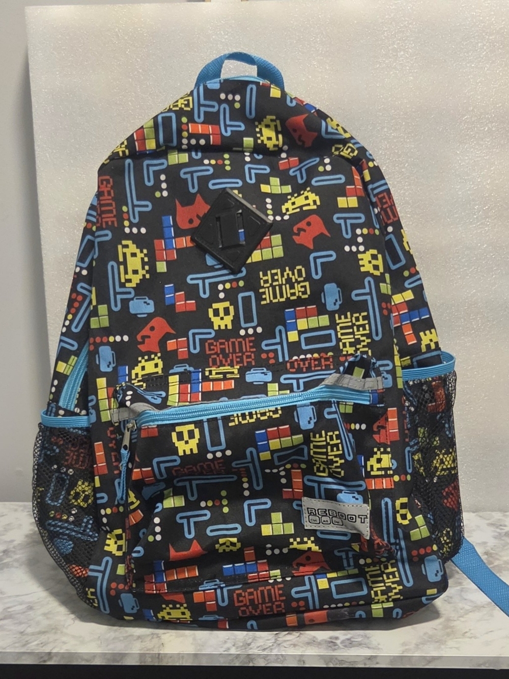 Source Unknown Retro Arcade Print Kids Backpack - Blue, Red, Yellow